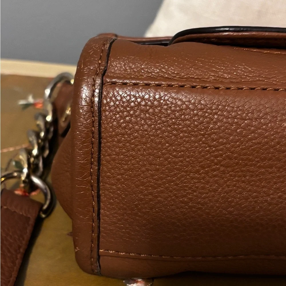 Michael Kors Margo Brown Leather Gold Chain Messenger Crossbody Bag